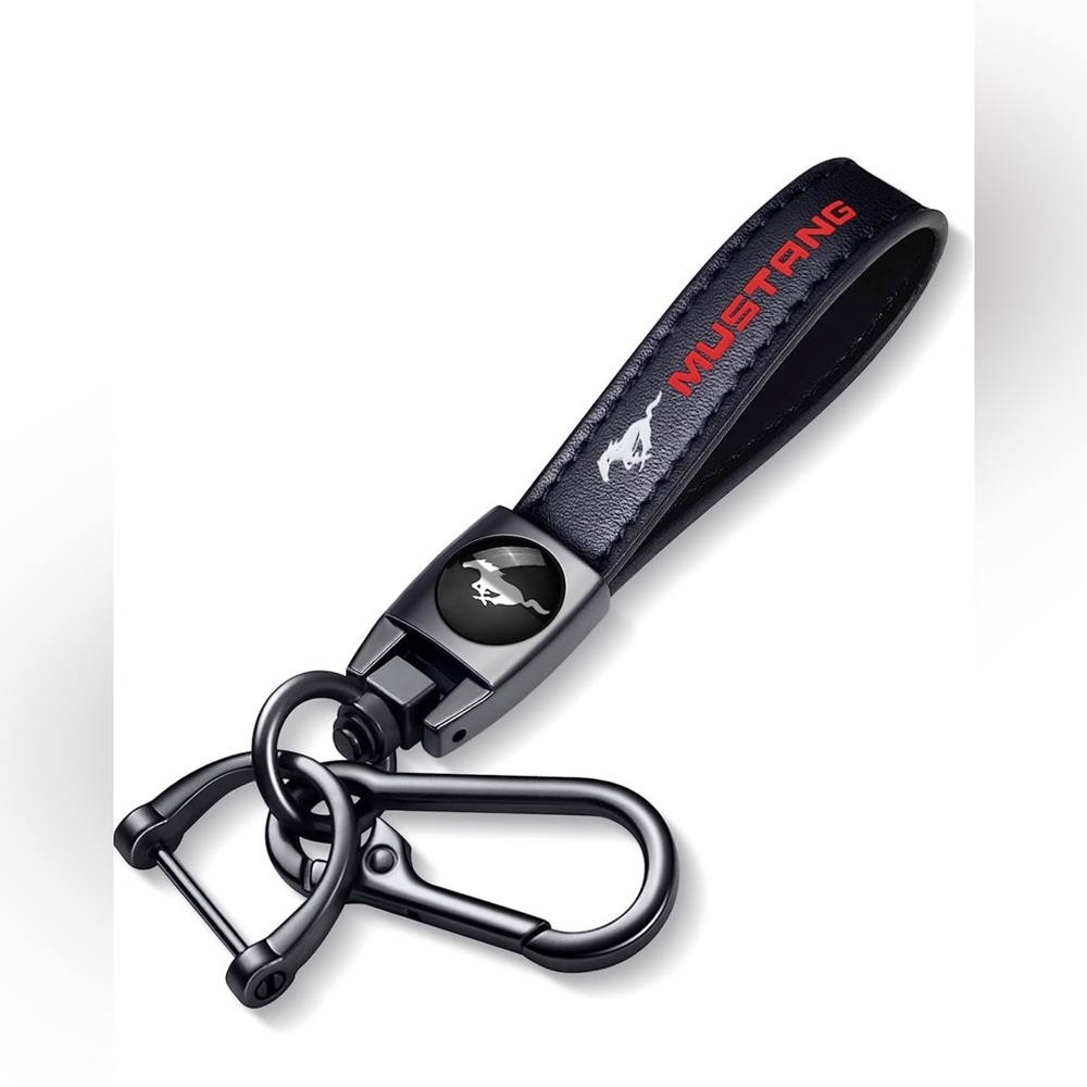 Genuine Leather Car Keychain, Car Key Ring Compatible with Mustang Series New